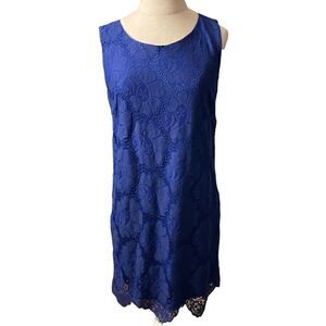 Buttons Blue Lace Overlay Dress / SZ: S